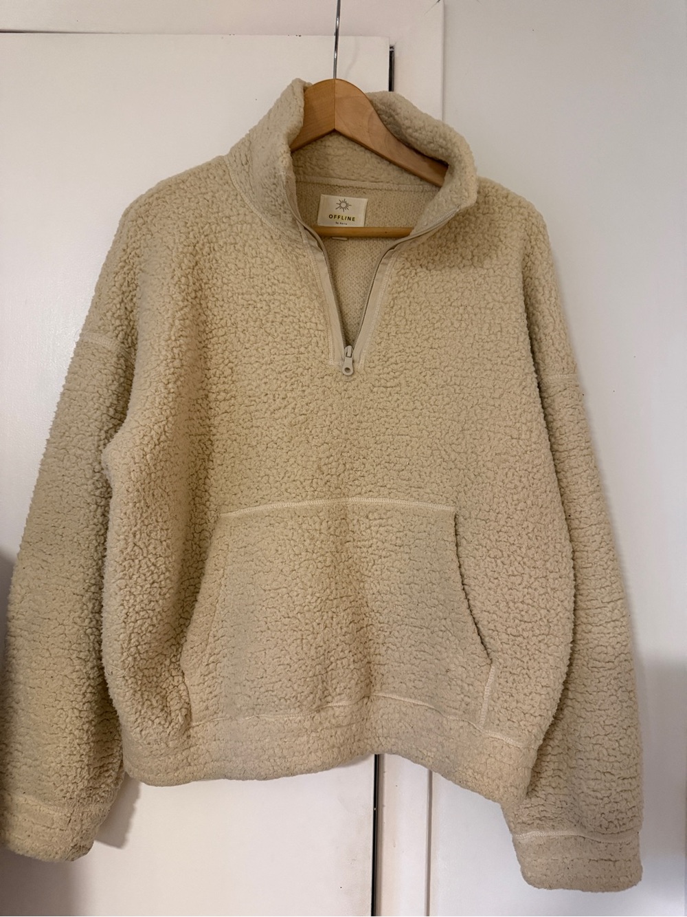 aerie Men's Cream Sherpa Half-Zip Pullover